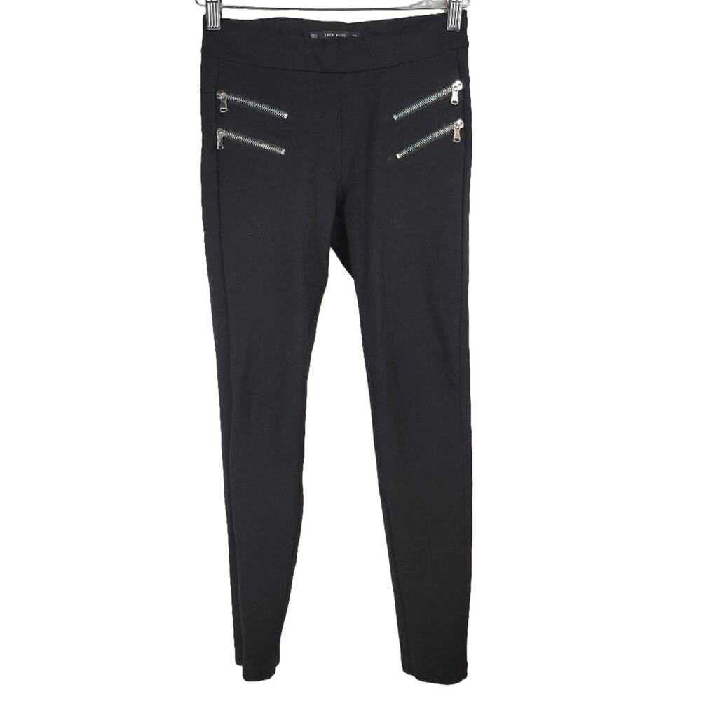 Zara Black Leggings with Silver Zipper Accents